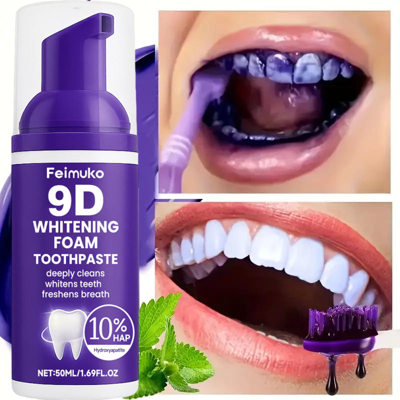 9D 퍼플 치아 미백 치약 무스, 누런 치아 및 플라그 - Teeth Whitening That Works 리뷰 및 가격